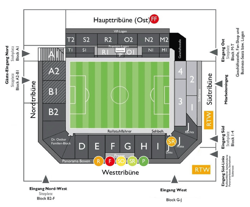 Stadionplan Alm-Stadion (SchücoArena) - Arminia Bielefeld