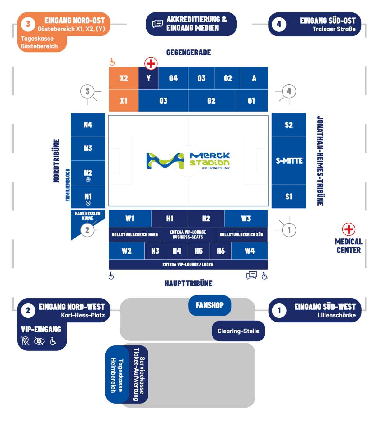 Stadionplan Stadion am Böllenfalltor (Merck-Stadion am Böllenfalltor) - Darmstadt 98