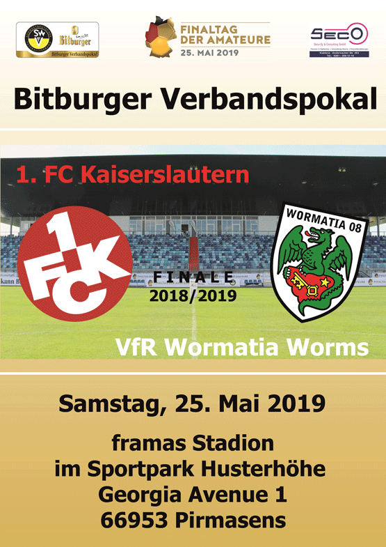 Ankündigungsplakat zum Verbandspokal-Finale in Pirmasens: 1. FC Kaiserslautern gegen Wormatia Worms
