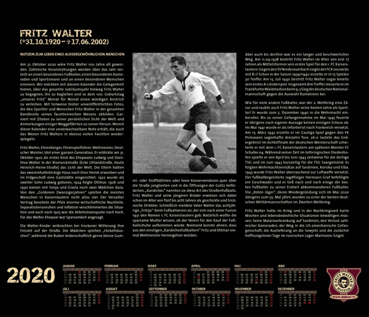 Ab sofort erhältlich: Der Fritz-Walter-Kalender für 2020